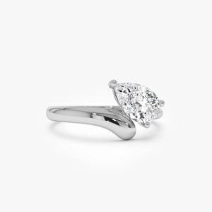 Modern Timeless Design 1 Carat Pear Shaped Lab Grown Diamond Curved <b>Solitaire</b> Engagement <b>Ring</b> 14K Gold Elegant - Product Image 5