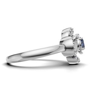 Bague de fiançailles de luxe en or blanc/rose et or jaune 18 carats avec saphir bleu floral et pierres précieuses, saphir rond, design de créateur - Product Image 3