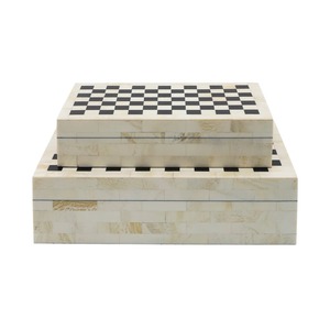 Decorative Check Pattern Set Of 2 Wooden <b>Chest</b> <b>Storage</b> Box Suitable For Home Decor And <b>Storage</b> Needs Handcrafted From India - Product Image 3