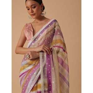 Sari Tradicional de Diseñador con Estampado Digital y Bordado - Product Image 2