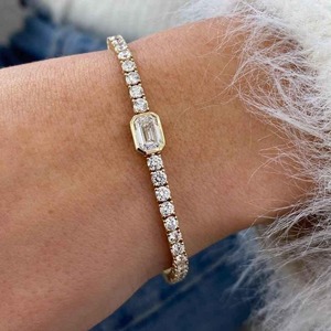 Luxury Unisex 925 Sterling <b>Silver</b> Rhodium Plated <b>Charm</b> <b>Bracelet</b> with Round Brilliant Cut Moissanite Stones Channel Setting - Product Image 1