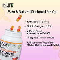 Capsules d'huile de lin à la tocotriénol 320 mg, vitamine E à spectre complet, oméga 3 6 9, pressée à froid, 60 capsules végétariennes