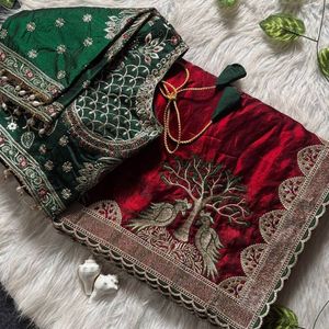 Sari de créateur tendance avec broderie Meena et blouse cousue prête à porter, prix de gros par Royal Export - Product Image 2