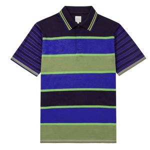 Polo de manga corta con cuello de tortuga de rendimiento sólido estilo rayado clásico grande y alto para hombre personalizado - Product Image 4