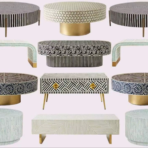 ILAHI's Bone Inlay <b>Table</b> Modern Design Agate Detailing <b>Storage</b> Portable Home Furniture - Product Image 1