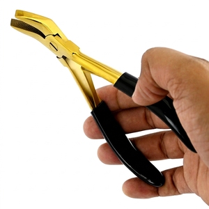 Curved Hair Extension <b>Bead</b> Closing Plier Fine Serrated Flat Jaw Rubber Grip for Nano Ring I Tip Hair Extension Installation - Product Image 1
