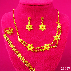 MOLL JEWELLERS Trendy 24K Gold Plated Zinc Alloy Floral Zircon Necklace Earring Set Women Engagement Wedding Party Certified - Product Image 1