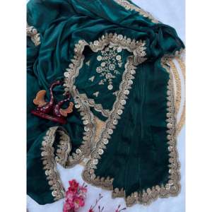 Sari de soirée de créateur avec tissu à paillettes et broderie en cordon, look élégant - Product Image 3