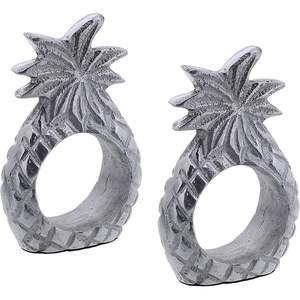 Lot de 2 anneaux de serviette en métal argenté en forme d'ananas, décoration de table pour mariage et repas, thème fruits tropicaux - Product Image 2