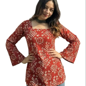 Women’s <b>Viscose</b> Printed Short Kurti Straight Fit Ethnic <b>Top</b> with Square Neck Bell Sleeve Casual Indian Kurta for Office - Product Image 2