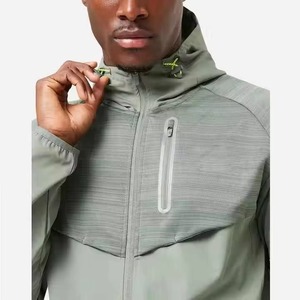 Men's Hooded Zip-Up Windbreaker Jacket and Shorts Set Lightweight Polyester Sporty Tracksuit Spring Solid Color Quick Dry - Product Image 3