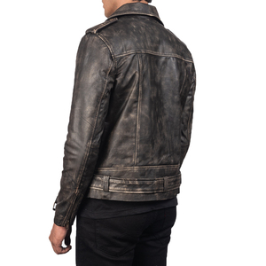 Unisex Vintage Style Genuine Leather Streetwear <b>Jacket</b> Distressed Black Waterproof Breathable Eco-Friendly Windproof Bomber - Product Image 4