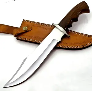 Cuchillo Bowie de acero al carbono hecho a mano con mango de madera de rosa y funda de cuero fino cuchillo para exteriores cuchillo al por mayor