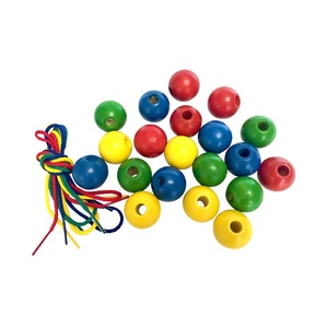 Cuentas de cordón de madera para niños, juguete educativo, 33mm, 4 colores, cuentas redondas, juguetes de enhebrado de madera - Product Image 3