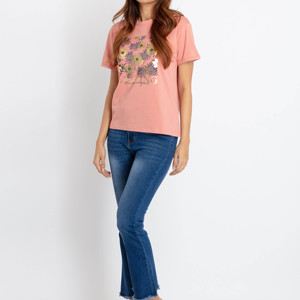 T-shirt pour femme en coton doux et polyester, col rond, coupe ample, manches courtes, respirant, idéal pour l'été, couleur et taille personnalisables, vente en gros de vêtements - Product Image 1