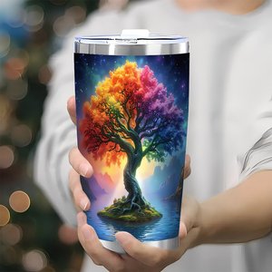 Stainless Steel Tumbler 20oz Double Wall <b>Insulated</b> Portable Travel <b>Cup</b> With Colorful Tree Design - Product Image 3
