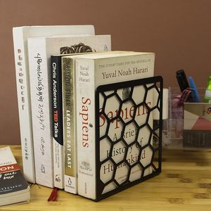Modern Geometric Metal Bookends Honeycomb Design Heavy Duty Book Holder for <b>Shelves</b> <b>Office</b> Desk Home Decor - Product Image 6