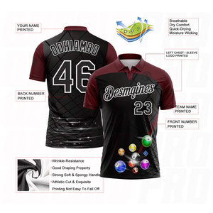 Camiseta de Billar Personalizada en Negro, Marrón y Blanco, Ropa Deportiva de Sublimación Premium, Logotipo Personalizado, Nombre del Equipo - Product Image 3