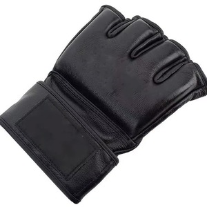 Gants d'entraînement en cuir à demi-doigts avec fermeture Velcro au poignet pour les arts martiaux, unisexe - Product Image 5