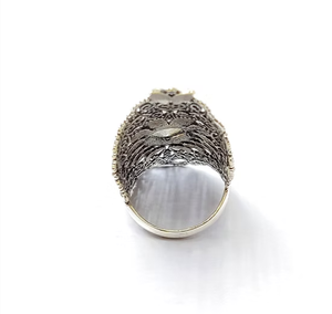 Anillo de Plata de Ley 925 con Piedra Lunar Natural, Diseño Clásico Grande, Estilo Escudo, Joyería Vintage, Suministro al por Mayor JAIPUR - Product Image 2