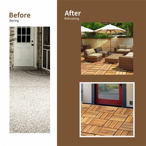 Set di 27 Piastrelle per Patio in Legno di Acacia 30x30 cm, Resistenti all'Acqua con Bordi Scanalati per Giardino, Modello Fai-da-Te - Product Image 6