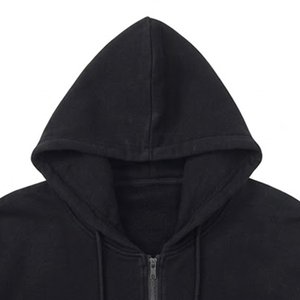 Sweat-shirt à capuche zippé noir surdimensionné pour femme avec logo personnalisé, patchwork et appliques en coton, manches longues, idéal pour l'automne – Vente en gros - Product Image 4