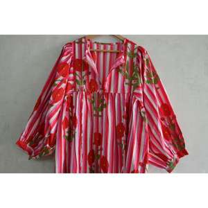 Robe d'été en coton imprimé à la main à motifs floraux pour femmes, écologique, naturelle, légère, respirante, décontractée, pour la vente en gros - Product Image 4