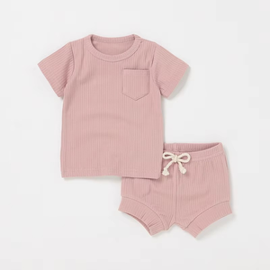 Venta al por Mayor de Ropa Infantil Unisex, Conjunto de Pijama de 2 Piezas de Algodón Orgánico Suave para Bebé Niño, Verano - Product Image 3
