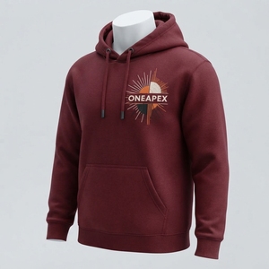 Sweat-shirt à capuche bordeaux pour homme ONEAPEX, imprimé géométrique soleil éclatant, pull décontracté en polaire, coupe classique, pour l'automne - Product Image 4