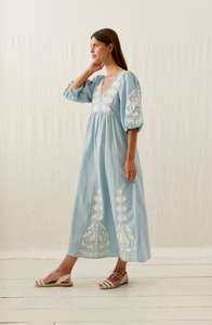 Impresionante hermoso estilo ucraniano tradicional vestido de lino de lujo de alta calidad de manga corta Casual cremalleras luz caliente Natural - Product Image 4