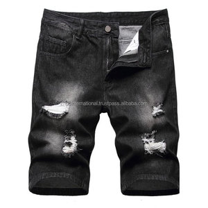 Shorts en jean déchirés pour homme, de haute qualité, décontractés, noirs, tricotés, doublés, 50% coton, 50% polyester, ZHUS INTERNATIONAL - Product Image 1