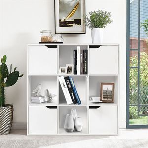 Libreria Organizzatore Contemporanea Bianca a 9 Cubi in Acciaio con Armadietti Chiusi e Scomparti Aperti, Design a 3 Livelli - Product Image 2