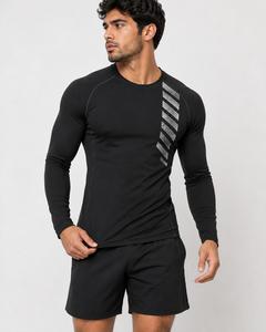 Rashguard à manches longues pour homme, col rond, imprimé numérique noir, séchage rapide, Spandex Polyester, anti-UV, écologique, pour activités de plein air - Product Image 6