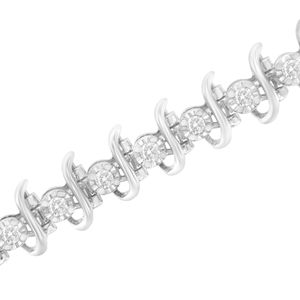 Bracciale a catena in argento sterling 925 con diamanti incastonati a griffe da 1 carato totali, 7,25 pollici, I-J I1-I2 - Product Image 4