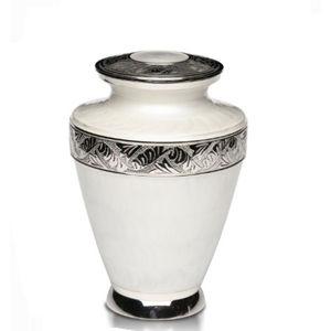 Wholesale Solid Brass Cremation Urn Keepsake Urn Hand Etched Platinum Pewter Finish With Gold Accent Memorial Funeral Urn - Product Image 4