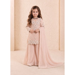New Designer Kids Kurta Palazzo Dupatta Set Heavy Fox Georgette Embroidery 3 mm Sequence Work Full Sleeve Sharara Suit - Product Image 1
