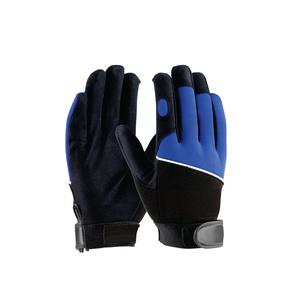 Gants de travail en cuir bleu-noir, bouts des doigts lisses, antidérapants, avec poignet élastique, manchette de sécurité, anti-coupure, anti-choc, épaisseur 2 mil - Product Image 4