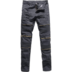 กางเกงยีนส์ทรงสกินนี่ขาดๆ สำหรับผู้ชาย สไตล์นักขี่มอเตอร์ไซค์ แต่งซิปและกระเป๋า  แฟชั่นกางเกงยีนส์ - Product Image 1