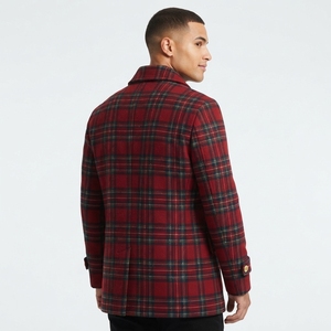 Best Selling 2026 Red Tartan Wool Blend Coats Double Breasted Blazer Customized Design <b>Peacoats</b> - Product Image 5