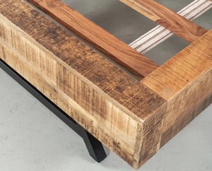 Solid Wood Rustic King <b>Bed</b> <b>Frame</b> Minimalist Design Teak Wood Natural Finish Metal Legs Handmade Bedstead - Product Image 5