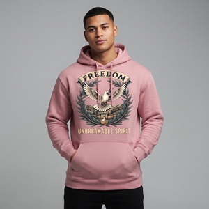 เสื้อฮู้ดสีชมพูสำหรับผู้ชาย พิมพ์ลายกราฟิกตามสั่ง Freedom Unbreakable Spirit ผ้าฟลีซหนาน้ำหนัก 450 กรัม มีกระเป๋าเสื้อ - Product Image 5