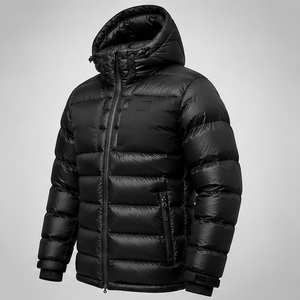 Veste coupe-vent à capuche noire pour homme, coupe-vent d'hiver décontracté, fermeture éclair, coupe régulière, en polyester fin, streetwear - Product Image 1