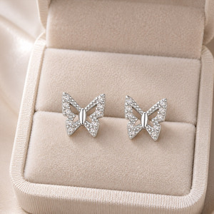 s925 Western Unique 925 Silver Prong Setting Butterfly Fine ZIRCON Stud Earrings - Product Image 1