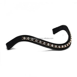 Brow <b>Band</b> with <b>Copper</b> and White Stones Crystals Decorative Wave Shaped Premium Leather Horse Brow <b>Band</b> with Stitched Loops - Product Image 3