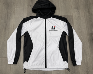 Chaqueta Cortavientos Personalizada Blanca y Negra con Capucha, Ligera, Impermeable, para Actividades al Aire Libre, Deportes, Running, Senderismo - Product Image 6