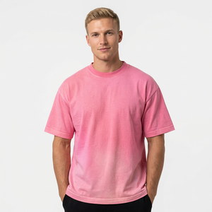Camiseta de Algodón Rosa Oversize para Hombre, Cuello Redondo, Manga Corta, Casual, Color Liso, Tejido de Punto, Corte Regular - Product Image 5