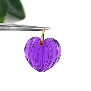 Colgante de cuarzo amatista tallado en forma de calabaza hecho a mano, amuleto chapado en oro con forma de amatista, colgante tallado en forma de corazón, mayorista - Product Image 1
