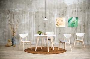 Midcentury Modern Durable Round <b>White</b> Dining <b>Table</b> with Natural Malaysian Oak Solid Wood Legs for <b>Small</b> Kitchens & Apartments - Product Image 2