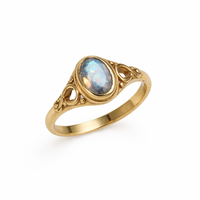 Bague Statement Glamour Vintage Faite à la Main pour Femme, en Laiton Électroplaqué avec Sertissage Clos, Labradorite Ovale Facettée 5x7mm, Taille Fixe, Bijou Fait Main