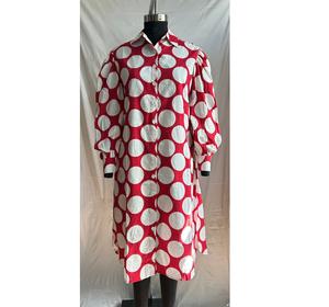 Vestido Midi de Algodón y Lino con Estampado de Lunares, Manga Abullonada, Cuello Camisero, Corte Holgado, Estilo Camisa, para Mujer, Informal, Verano, Oficina - Product Image 1